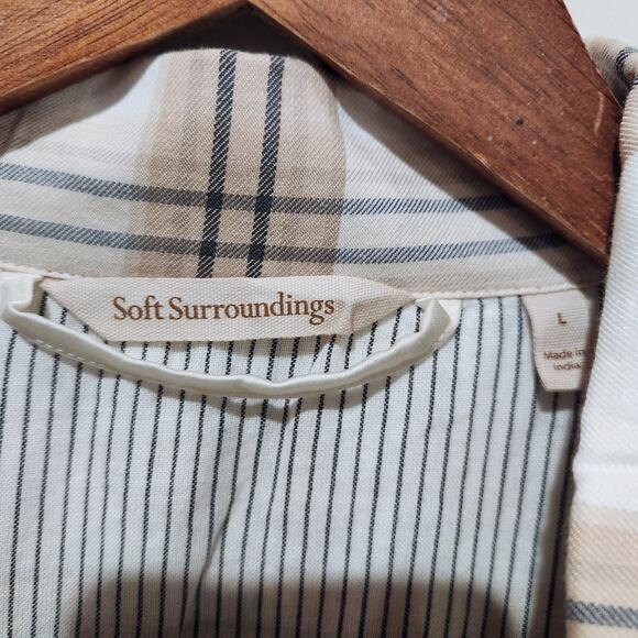 Soft Surroundings Beige Plaid Button Up Night Devine Pajama Top Size Large - Picture 3 of 10